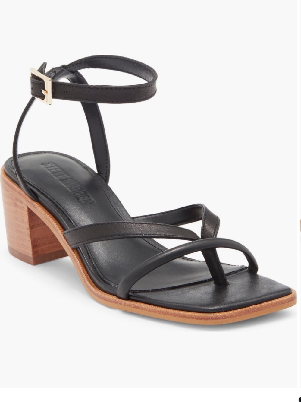 Steve Madden Tilly Black Leather Strappy Block Heel Sandal NIB Size 8